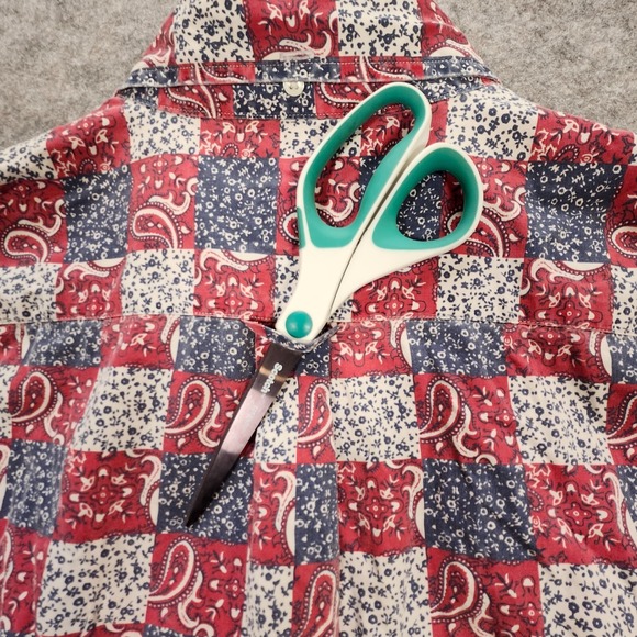 VTG Evergreen Shirtmakers Shirt Men L Red White‎ Blue Hipster Patriotic Paisley - Picture 11 of 12